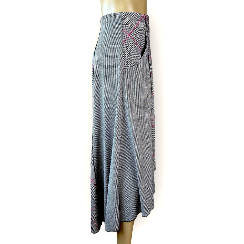 Cato Plaid Flare Midi Skirt Size M Gray Pink High Low Stretchy Ponte Knit Pullon - Picture 3 of 13